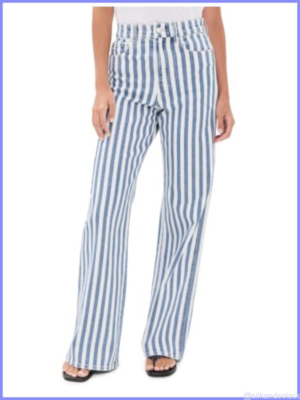 High Rise Wide Leg Striped Jeans Mid-Weight Denim